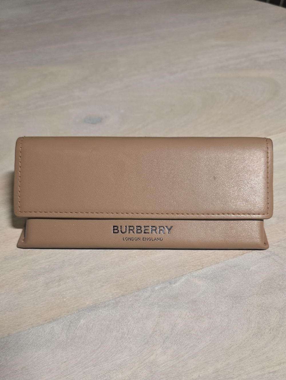 Burberry Tan Leather Foldable Eyeglasses Sunglasses Case Logo